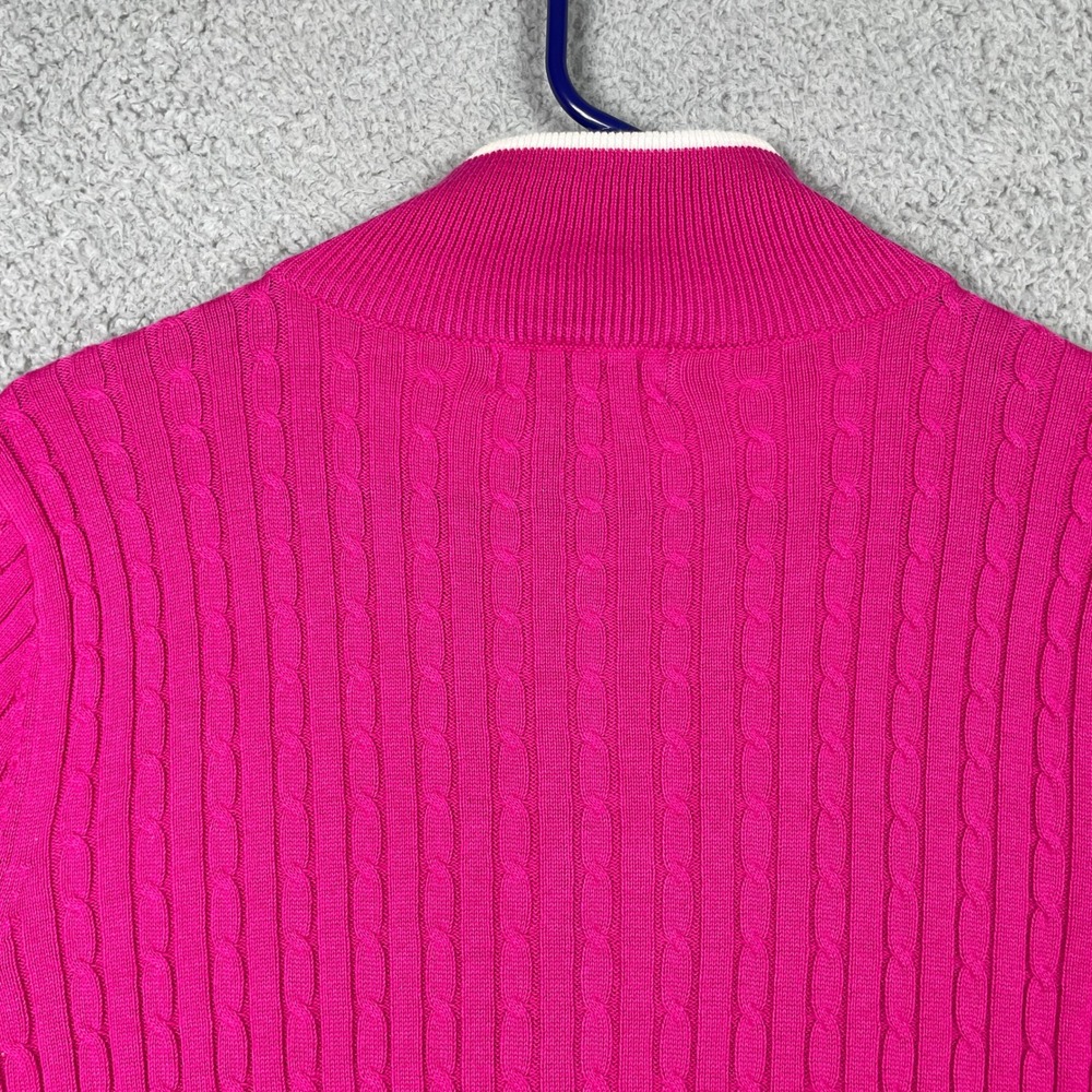 Lauren Active Ralph Lauren Full Zip Sweater Womens Large Pink Cable Knit Crest - Picture 7 of 11